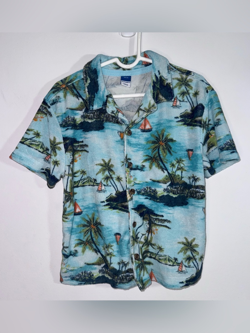 Old Navy Boys XS 5 Terrycloth Hawaiian Tropical Button Up Shirt